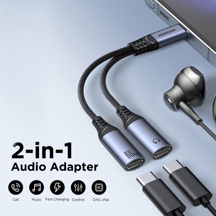 JOYROOM SY-C03 2 in 1 USB-C/Type-C to Dual USB-C/Type-C Audio Adapter Cable(Black) - Type-C Adapter by JOYROOM | Online Shopping South Africa | PMC TechLife | Buy Now Pay Later Mobicred