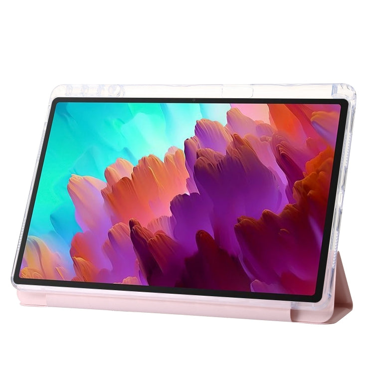 For Lenovo Tab M11 /Xiaoxin Pad 11 2024 Clear Acrylic 3-Fold Leather Tablet Case(Pink) - Lenovo by PMC Jewellery | Online Shopping South Africa | PMC Jewellery | Buy Now Pay Later Mobicred