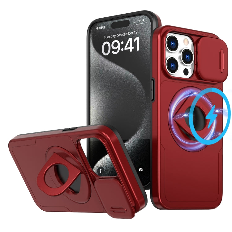 For iPhone 15 Pro Camshield MagSafe Ring Holder Armor Phone Case(Red) - More iPhone Cases by PMC TechLife | Online Shopping South Africa | PMC TechLife