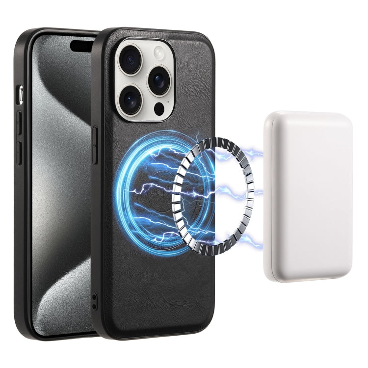 For iPhone 15 Pro Denior Cowhide Texture Leather MagSafe Phone Case(Black) - free shipping - PMC TechLife - Order now!