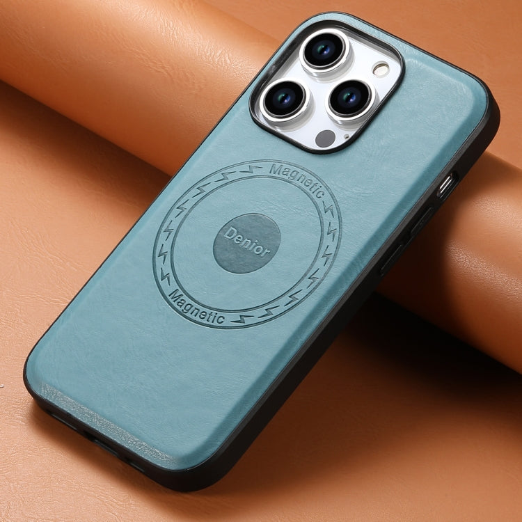 For iPhone 14 Pro Max Denior Cowhide Texture Leather MagSafe Phone Case(Blue) - iPhone 14 Pro Max Cases by Denior | Online Shopping South Africa | PMC Jewellery