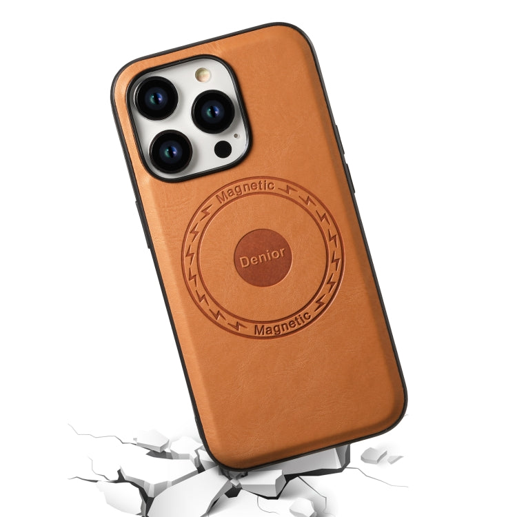 For iPhone 13 Pro Denior Cowhide Texture Leather MagSafe Phone Case(Khaki) - iPhone 13 Pro Cases by Denior | Online Shopping South Africa | PMC Jewellery