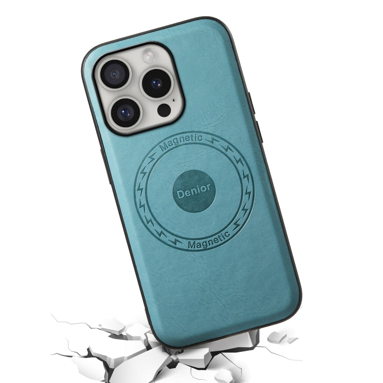 For iPhone 16 Pro Denior Cowhide Texture Leather MagSafe Phone Case(Blue) - iPhone 16 Pro Cases by Denior | Online Shopping South Africa | PMC Jewellery | Buy Now Pay Later Mobicred