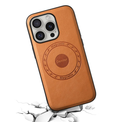 For iPhone 16 Pro Max Denior Cowhide Texture Leather MagSafe Phone Case(Khaki) - iPhone 16 Pro Max Cases by Denior | Online Shopping South Africa | PMC Jewellery | Buy Now Pay Later Mobicred