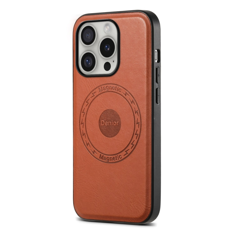 For iPhone 16 Pro Max Denior Cowhide Texture Leather MagSafe Phone Case(Brown) - iPhone 16 Pro Max Cases by Denior | Online Shopping South Africa | PMC Jewellery | Buy Now Pay Later Mobicred