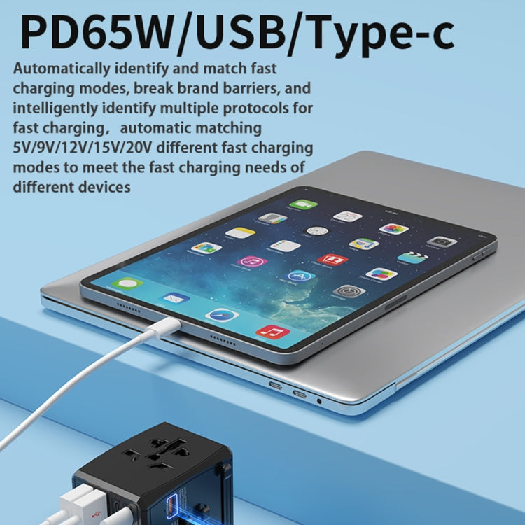 HHT905 PD 65W Dual USB+Dual Type-C Interface Multi-function Universal Travel Conversion Plug(Black) - USB Charger by PMC TechLife | Online Shopping South Africa | PMC TechLife
