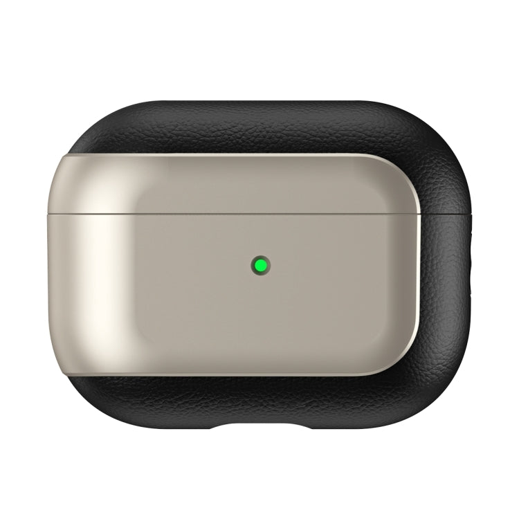 For AirPods Pro 2 Electroplated Leather Texture Wireless Earphones Protective Case(Titanium Grey) - For AirPods Pro 2 by PMC Jewellery | Online Shopping South Africa | PMC Jewellery | Buy Now Pay Later Mobicred