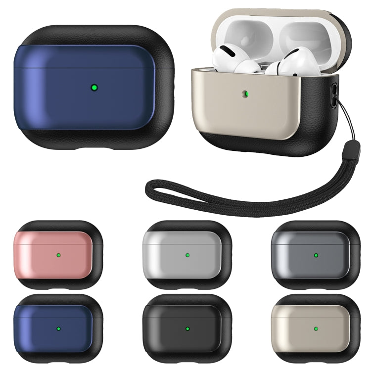 For AirPods Pro Electroplated Leather Texture Wireless Earphones Protective Case(Grey) - For AirPods Pro by PMC Jewellery | Online Shopping South Africa | PMC Jewellery | Buy Now Pay Later Mobicred