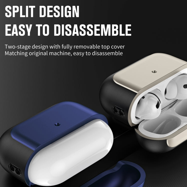 For AirPods 3 Electroplated Leather Texture Wireless Earphones Protective Case(Navy Blue) - For AirPods 3 by PMC Jewellery | Online Shopping South Africa | PMC Jewellery | Buy Now Pay Later Mobicred