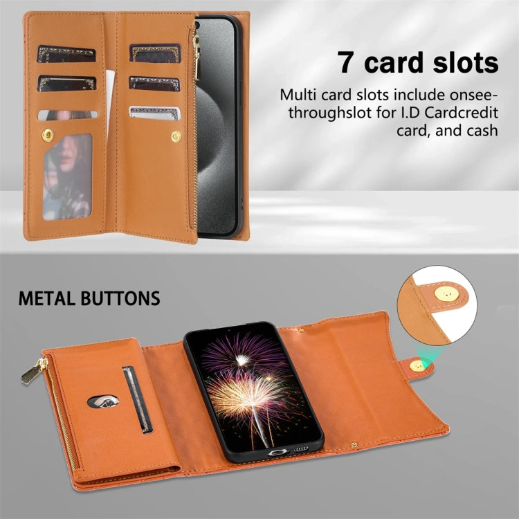 For Google Pixel 8 Pro Zipper Multi-Card Wallet Rhombic Leather Phone Case(Brown) - free shipping - PMC TechLife - Order now!