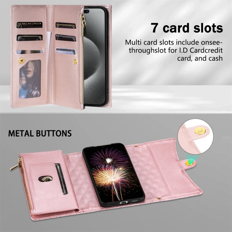 For Google Pixel 7 Pro Zipper Multi-Card Wallet Rhombic Leather Phone Case(Rose Gold) - Google Cases by PMC TechLife | Online Shopping South Africa | PMC TechLife | Buy Now Pay Later Mobicred