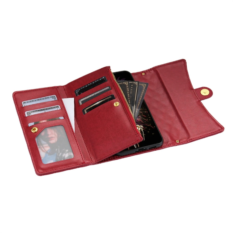 For Google Pixel 7a Zipper Multi-Card Wallet Rhombic Leather Phone Case(Red) - Google Cases by PMC TechLife | Online Shopping South Africa | PMC TechLife | Buy Now Pay Later Mobicred