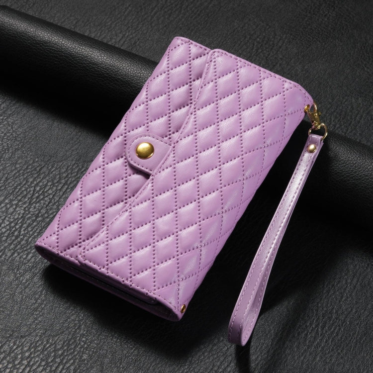 For Google Pixel 6a Zipper Multi-Card Wallet Rhombic Leather Phone Case(Purple) - Google Cases by PMC TechLife | Online Shopping South Africa | PMC TechLife | Buy Now Pay Later Mobicred