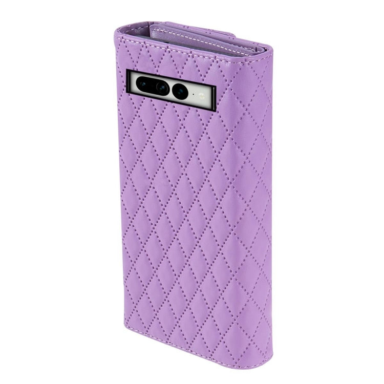 For Google Pixel 6a Zipper Multi-Card Wallet Rhombic Leather Phone Case(Purple) - Google Cases by PMC TechLife | Online Shopping South Africa | PMC TechLife | Buy Now Pay Later Mobicred
