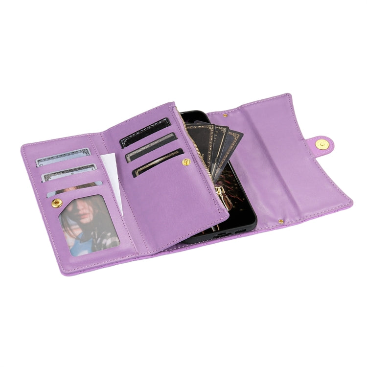 For Google Pixel 6a Zipper Multi-Card Wallet Rhombic Leather Phone Case(Purple) - Google Cases by PMC TechLife | Online Shopping South Africa | PMC TechLife | Buy Now Pay Later Mobicred