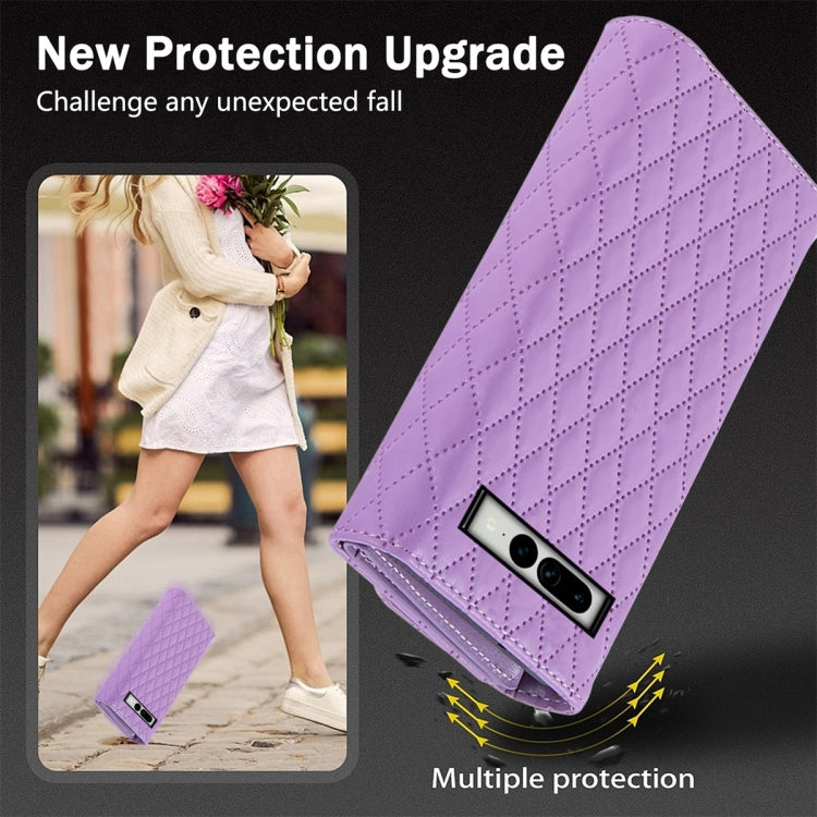 For Google Pixel 6a Zipper Multi-Card Wallet Rhombic Leather Phone Case(Purple) - Google Cases by PMC TechLife | Online Shopping South Africa | PMC TechLife | Buy Now Pay Later Mobicred