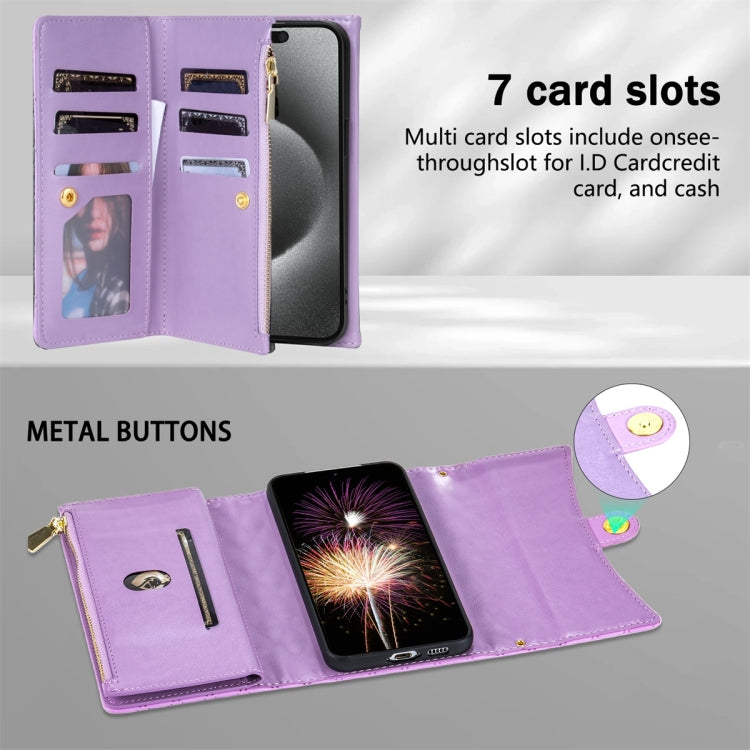 For Google Pixel 6a Zipper Multi-Card Wallet Rhombic Leather Phone Case(Purple) - Google Cases by PMC TechLife | Online Shopping South Africa | PMC TechLife | Buy Now Pay Later Mobicred