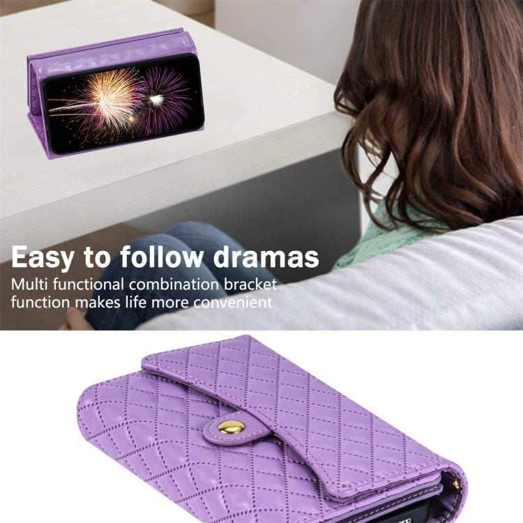 For Google Pixel 6a Zipper Multi-Card Wallet Rhombic Leather Phone Case(Purple) - Google Cases by PMC TechLife | Online Shopping South Africa | PMC TechLife | Buy Now Pay Later Mobicred