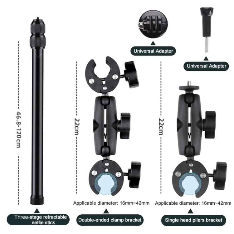 Double Dual-heads Crabs Motorcycle Clamps Handlebar Fixed Mount 3-stage Telescopic Selfie Stick - Holder by PMC TechLife | Online Shopping South Africa | PMC TechLife