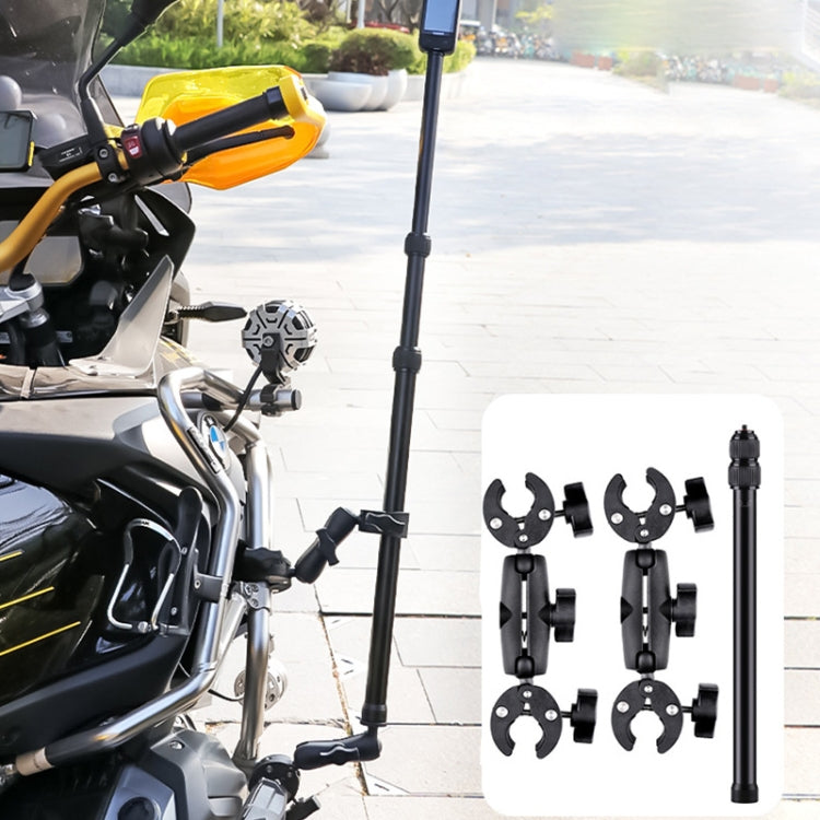 Double Dual-heads Crabs Motorcycle Clamps Handlebar Fixed Mount 3-stage Telescopic Selfie Stick - Holder by PMC TechLife | Online Shopping South Africa | PMC TechLife