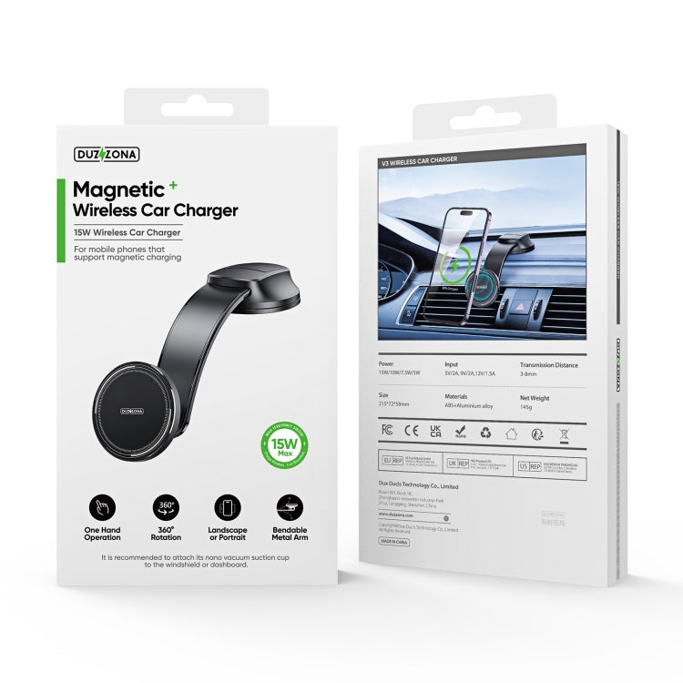 DUZZONA V3 15W Car Magnetic Wireless Charger Phone Holder(Black) - Wireless Charging Bracket by DUZZONA | Online Shopping South Africa | PMC TechLife