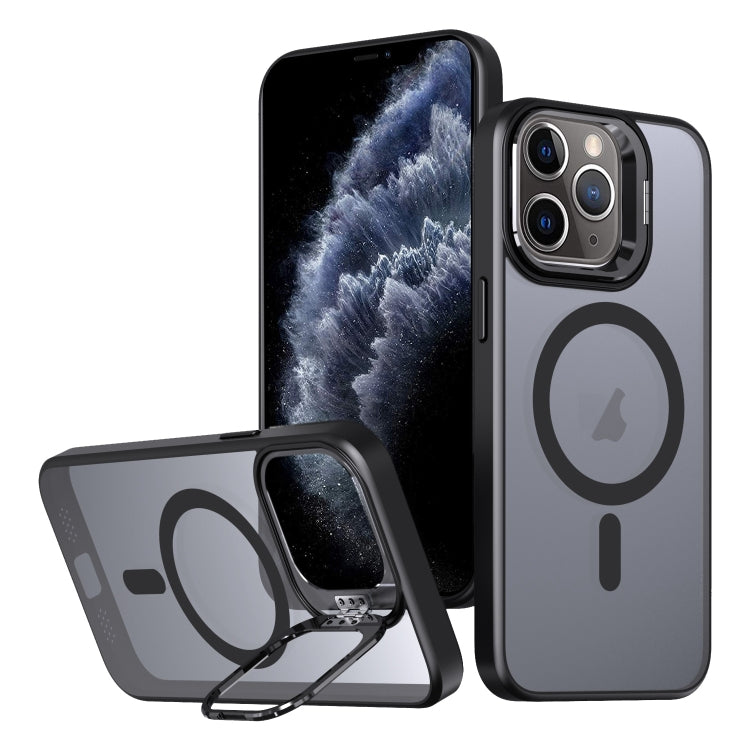 For iPhone 11 Pro Metal Invisible Camera Holder MagSafe Magnetic Phone Case(Black) - iPhone 11 Pro Cases by PMC TechLife | Online Shopping South Africa | PMC TechLife | Buy Now Pay Later Mobicred