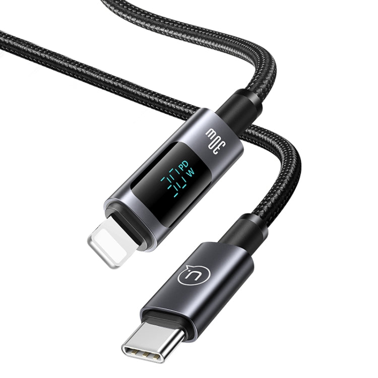 USAMS US-SJ672 Type-C To 8 Pin 30W Fast Charge Digital Display Data Cable, Length: 1.2m(Black) - free shipping - PMC Jewellery - Order now!