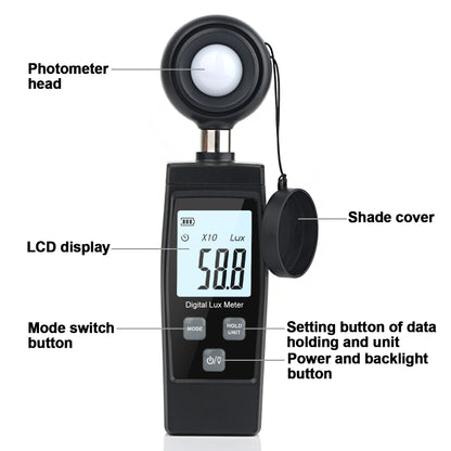 RZ851 Digital Light Meter, Range: 0-200,000 Lux(Black) - Light & Sound Meter by PMC Jewellery | Online Shopping South Africa | PMC Jewellery | Buy Now Pay Later Mobicred