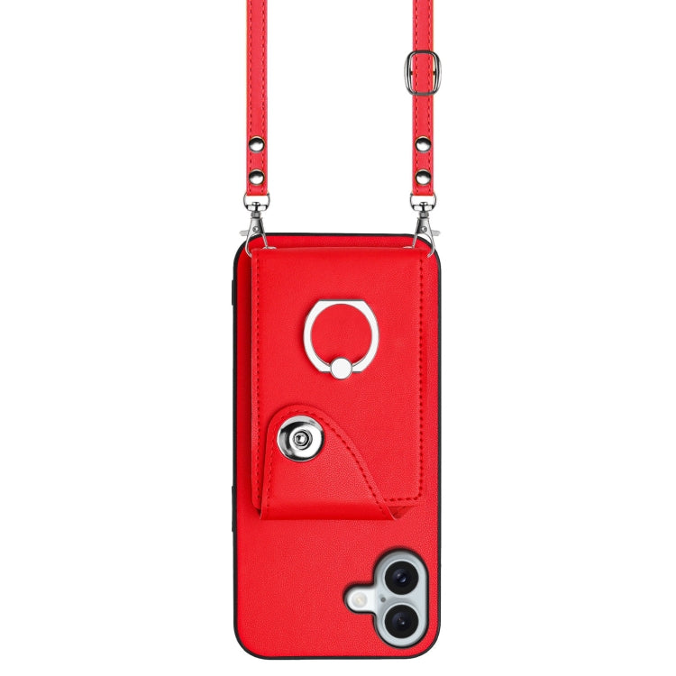 For iPhone 16 Plus Organ Card Bag Ring Holder Phone Case with Long Lanyard(Red) - iPhone 16 Plus Cases by PMC TechLife | Online Shopping South Africa | PMC TechLife | Buy Now Pay Later Mobicred