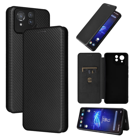 For ASUS ROG Phone 8 Pro Carbon Fiber Texture Flip Leather Phone Case(Black) - ASUS Cases by PMC Jewellery | Online Shopping South Africa | PMC Jewellery