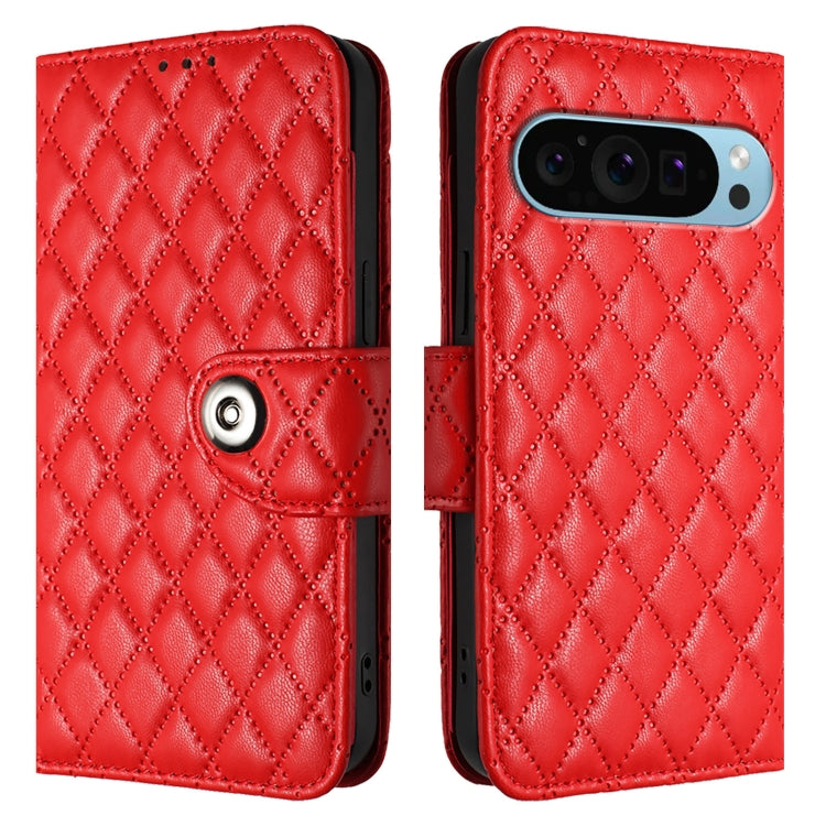 For Google Pixel 9 Pro XL Rhombic Texture Flip Leather Phone Case with Lanyard(Red) - Google Cases by PMC TechLife | Online Shopping South Africa | PMC TechLife | Buy Now Pay Later Mobicred