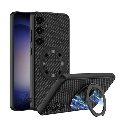 For Samsung Galaxy S24 5G GKK Skin Feel Leather MagSafe Magnetic Phone Case with Holder(Black) - Galaxy S24 5G Cases by GKK | Online Shopping South Africa | PMC Jewellery | Buy Now Pay Later Mobicred