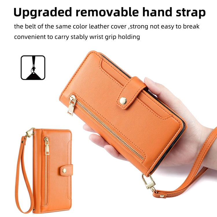 For Tecno Pop 4 Sheep Texture Cross-body Zipper Wallet Leather Phone Case(Orange) - Tecno Cases by PMC TechLife | Online Shopping South Africa | PMC TechLife | Buy Now Pay Later Mobicred