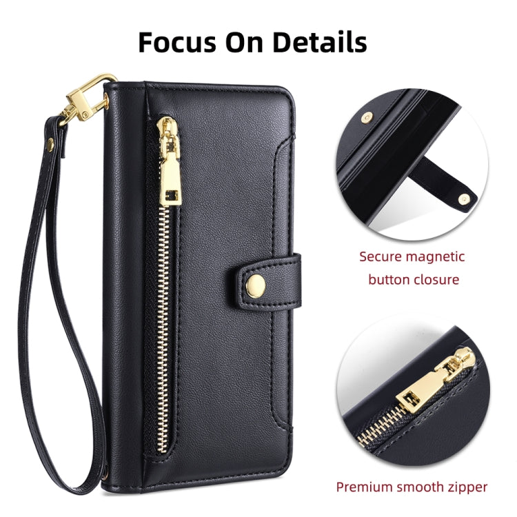 For Itel P55+ 4G Sheep Texture Cross-body Zipper Wallet Leather Phone Case(Black) - More Brand by PMC TechLife | Online Shopping South Africa | PMC TechLife | Buy Now Pay Later Mobicred