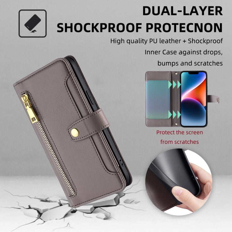 For Itel P55+ 4G Sheep Texture Cross-body Zipper Wallet Leather Phone Case(Grey) - More Brand by PMC TechLife | Online Shopping South Africa | PMC TechLife | Buy Now Pay Later Mobicred