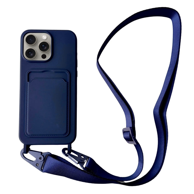 For iPhone 16 Pro Card Slot Liquid Silicone Phone Case with Lanyard(Dark Blue) - iPhone 16 Pro Cases by PMC TechLife | Online Shopping South Africa | PMC TechLife | Buy Now Pay Later Mobicred