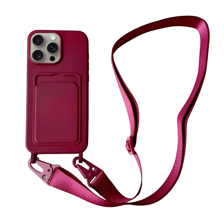 For iPhone 16 Pro Card Slot Liquid Silicone Phone Case with Lanyard(Wine Red) - iPhone 16 Pro Cases by PMC TechLife | Online Shopping South Africa | PMC TechLife | Buy Now Pay Later Mobicred