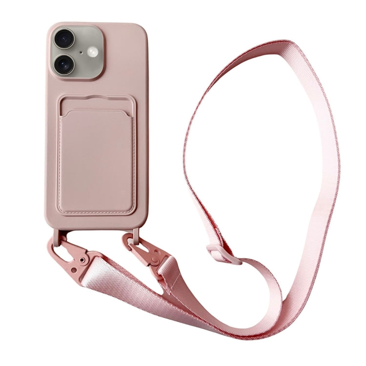 For iPhone 16 Plus Card Slot Liquid Silicone Phone Case with Lanyard(Light Pink) - iPhone 16 Plus Cases by PMC TechLife | Online Shopping South Africa | PMC TechLife | Buy Now Pay Later Mobicred