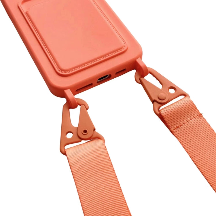 For iPhone 16 Card Slot Liquid Silicone Phone Case with Lanyard(Rose Red) - iPhone 16 Cases by PMC Jewellery | Online Shopping South Africa | PMC Jewellery | Buy Now Pay Later Mobicred