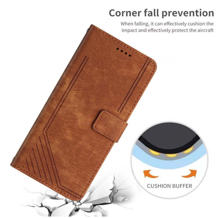For Motorola Edge 2024 Skin Feel Stripe Pattern Leather Phone Case with Long Lanyard(Brown) - Motorola Cases by PMC Jewellery | Online Shopping South Africa | PMC Jewellery | Buy Now Pay Later Mobicred
