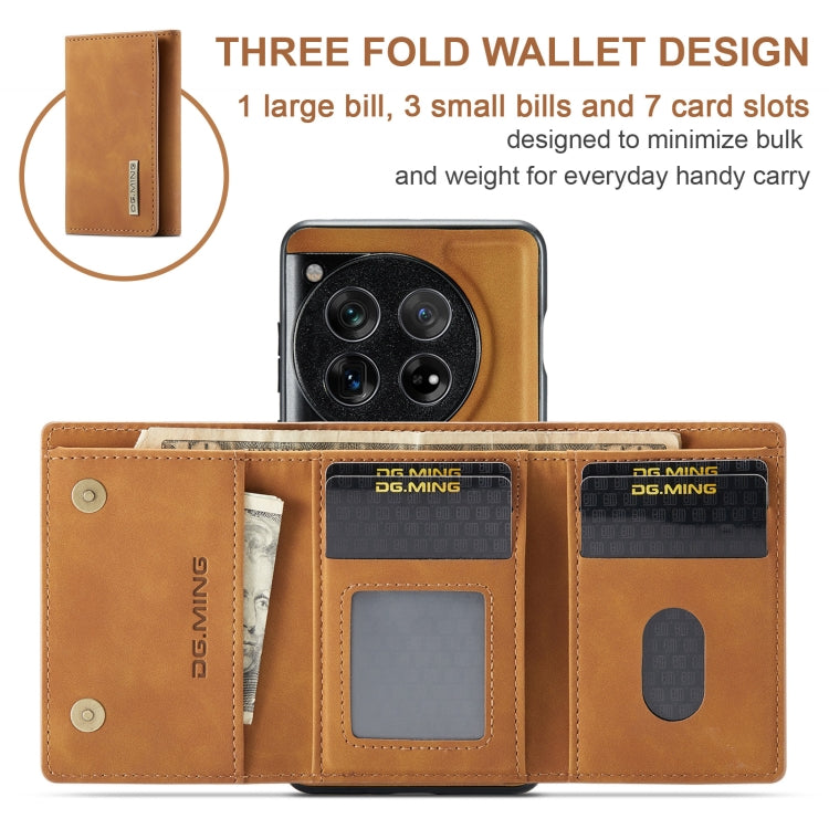For OnePlus 12 DG.MING M1 Series 3-Fold Multi Card Wallet + Magnetic Phone Case(Brown) - OnePlus Cases by DG.MING | Online Shopping South Africa | PMC TechLife | Buy Now Pay Later Mobicred