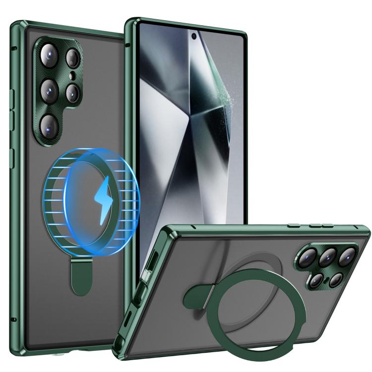 For Samsung Galaxy S25 Ultra 5G MagSafe Magnetic HD Frosted Tempered Glass Holder Phone Case(Green) - Galaxy S25 Ultra 5G Cases by PMC Jewellery | Online Shopping South Africa | PMC Jewellery | Buy Now Pay Later Mobicred