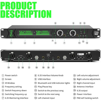 XTUGA RW2090 Professional Stage Wireless 2 Channel In Ear Monitoring System 2 in 1(AU Plug) - Microphone by XTUGA | Online Shopping South Africa | PMC Jewellery | Buy Now Pay Later Mobicred