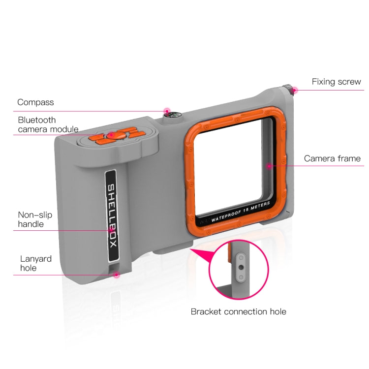 Diving Shell Gen3 Bluetooth Waterproof Phone Case(Grey Orange) - Waterproof Bag by PMC TechLife | Online Shopping South Africa | PMC TechLife | Buy Now Pay Later Mobicred