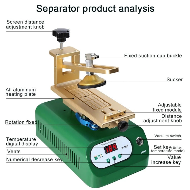 BEST B-918A 7 inch 220V Vacuum Pump LCD Screen Rotary Heating Platform Separator, EU Plug - Separation Equipment by BEST | Online Shopping South Africa | PMC Jewellery | Buy Now Pay Later Mobicred