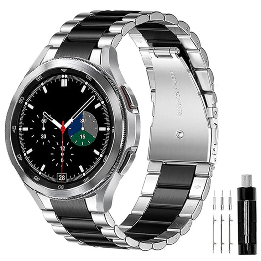 For Samsung Galaxy Watch 6 / 5 / 4 Three Bead Stainless Steel Metal Watch Band(Silver Black) - Watch Bands by PMC Jewellery | Online Shopping South Africa | PMC Jewellery