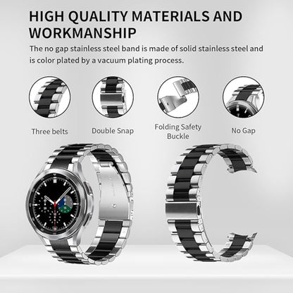 For Samsung Galaxy Watch 6 / 5 / 4 Three Bead Stainless Steel Metal Watch Band(Silver Black) - Watch Bands by PMC Jewellery | Online Shopping South Africa | PMC Jewellery