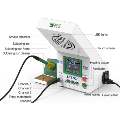 BEST BST-938 LED Electric Iron Smoking Instrument Smoke Purifier Soldering Station with Exhaust Fan, US Plug - Soldering Iron Set by BEST | Online Shopping South Africa | PMC Jewellery | Buy Now Pay Later Mobicred