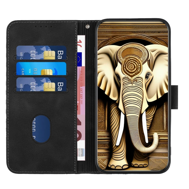 For Tecno Spark Go 2024 YX0060 Elephant Head Embossed Phone Leather Case with Lanyard(Black) - Tecno Cases by PMC Jewellery | Online Shopping South Africa | PMC Jewellery | Buy Now Pay Later Mobicred