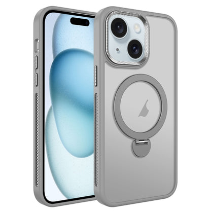 For iPhone 15 MagSafe Magnetic Holder Breathable Phone Case(Grey) - iPhone 15 Cases by PMC Jewellery | Online Shopping South Africa | PMC Jewellery